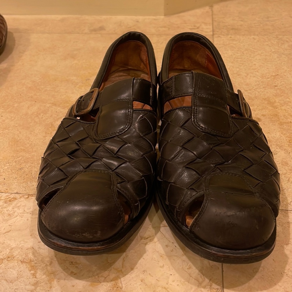 Allen Edmonds Tivoli Sandals Black Leather Woven Vibram Sole Italy Men 11 (RARE)